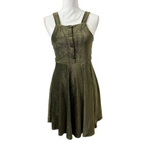 Beautees Olive Green Sleeveless Skater Dress W/ Button Front & Straps Junior 16